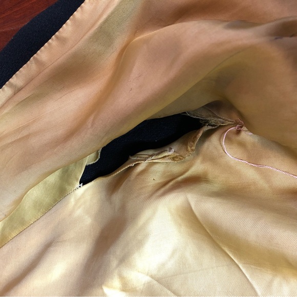 50s Black Gold Wool Letterman Varsity Jacket Distressed Athletic Satin Lining - Picture 7 of 10